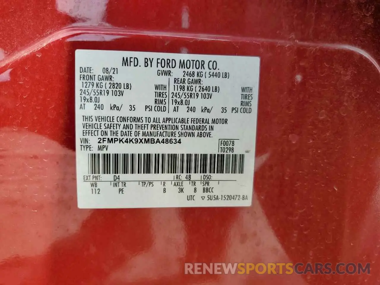 14 Photograph of a damaged car 2FMPK4K9XMBA48634 FORD EDGE 2021