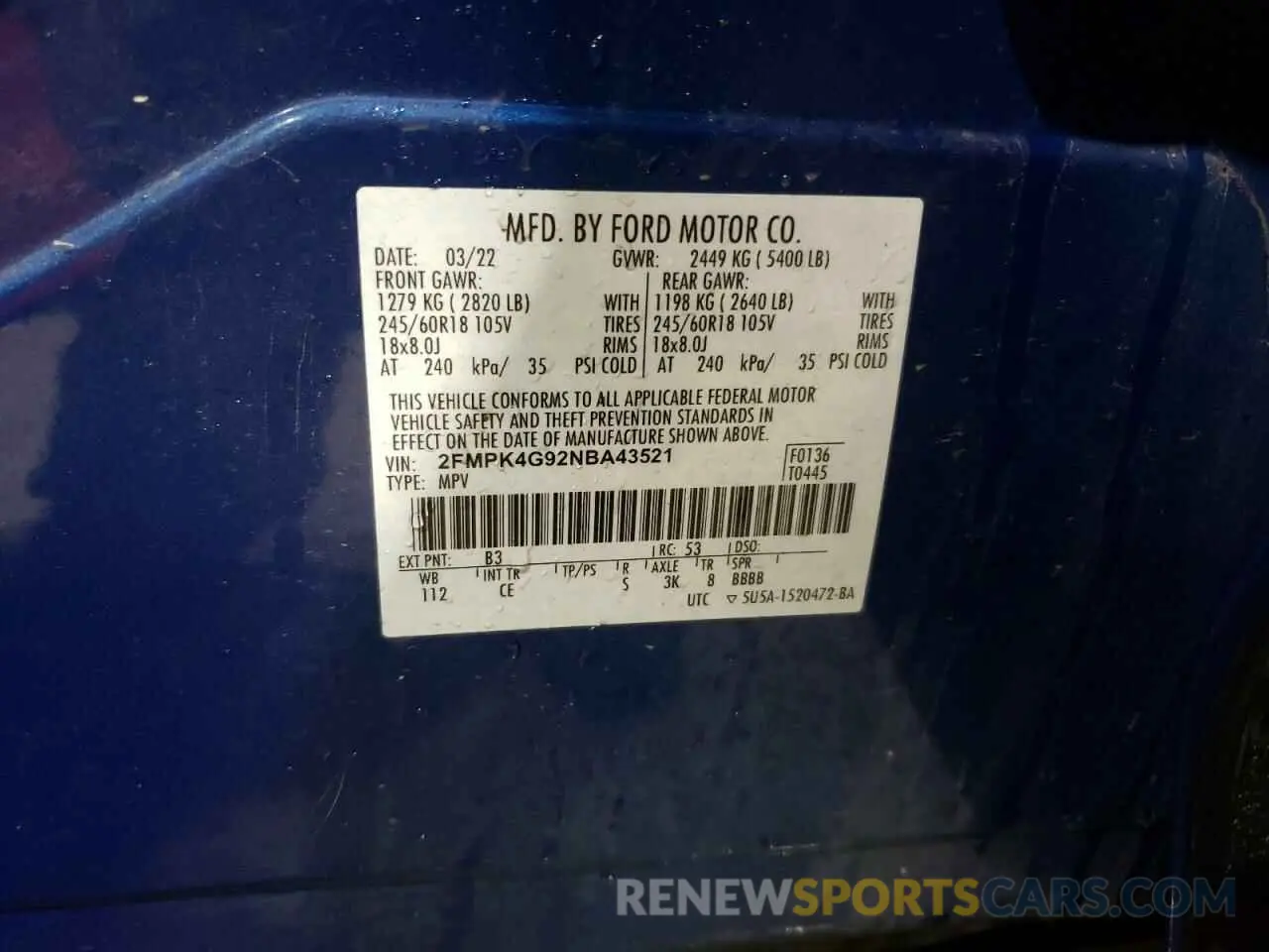 13 Photograph of a damaged car 2FMPK4G92NBA43521 FORD EDGE 2022