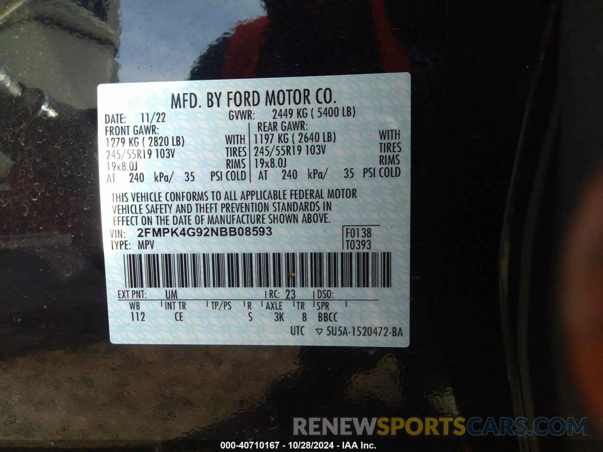 9 Photograph of a damaged car 2FMPK4G92NBB08593 FORD EDGE 2022