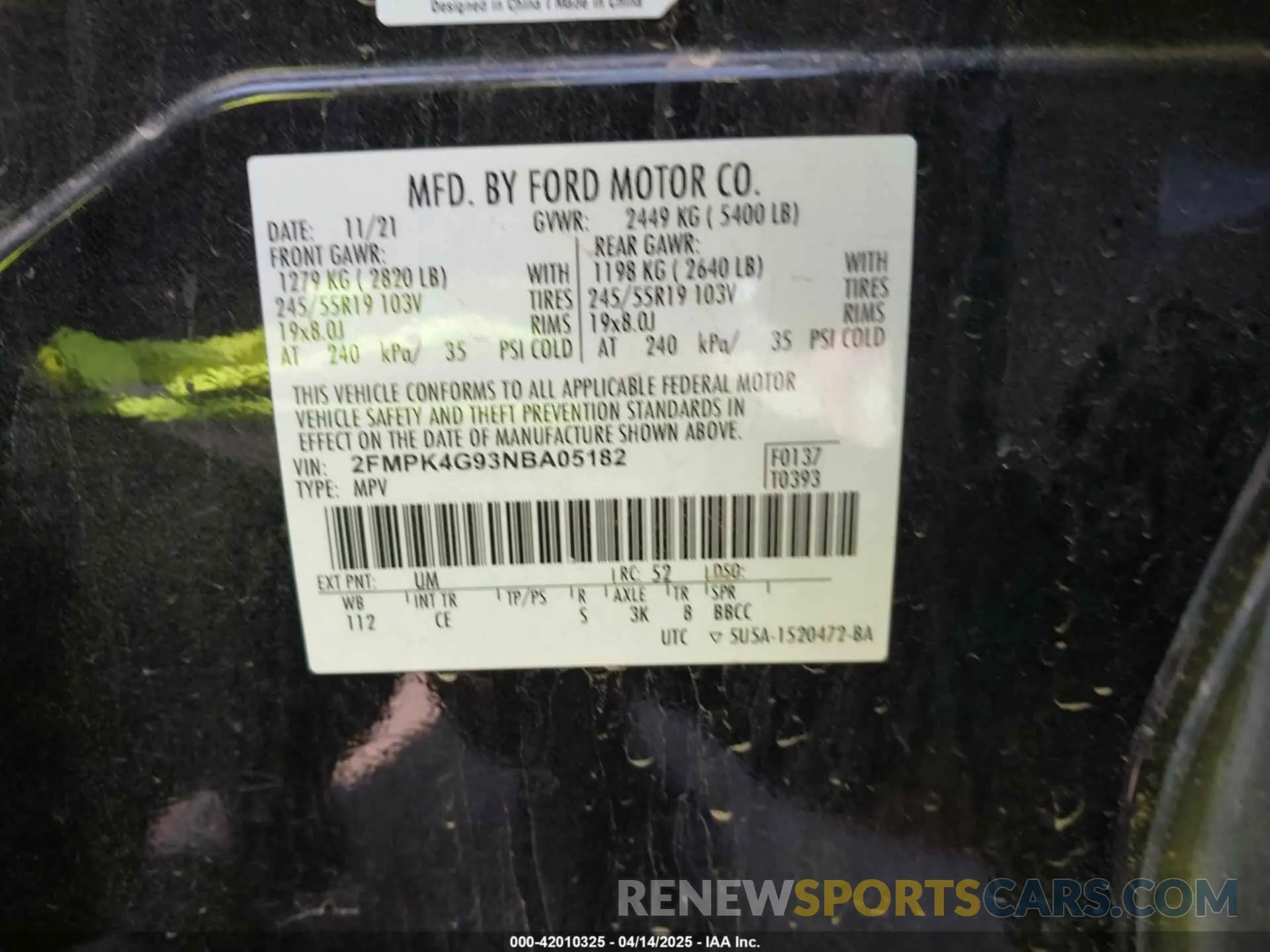 9 Photograph of a damaged car 2FMPK4G93NBA05182 FORD EDGE 2022