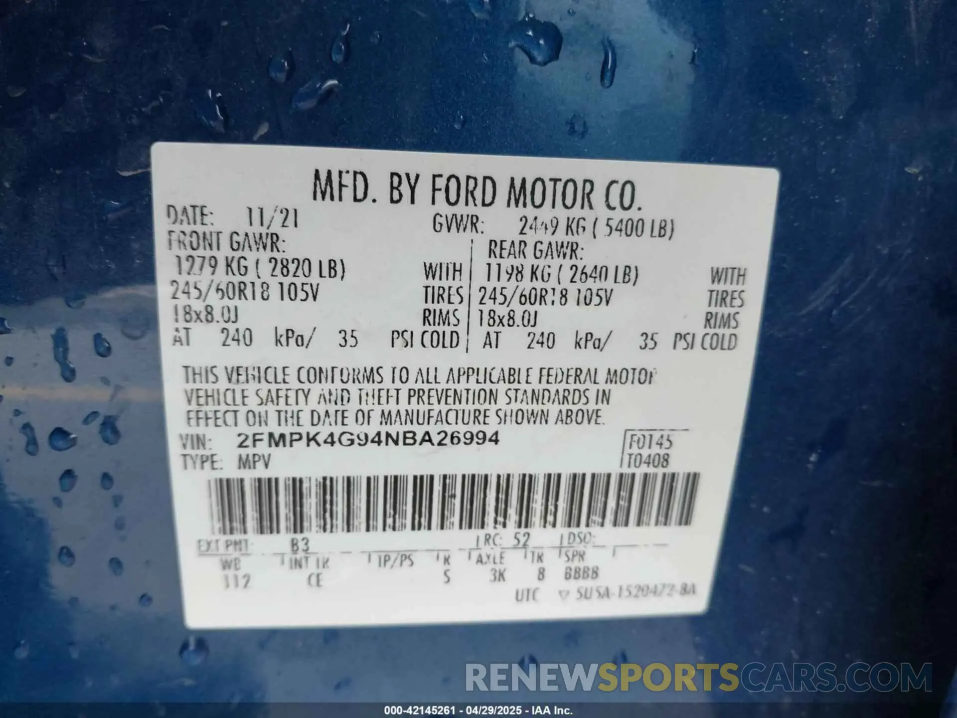 9 Photograph of a damaged car 2FMPK4G94NBA26994 FORD EDGE 2022
