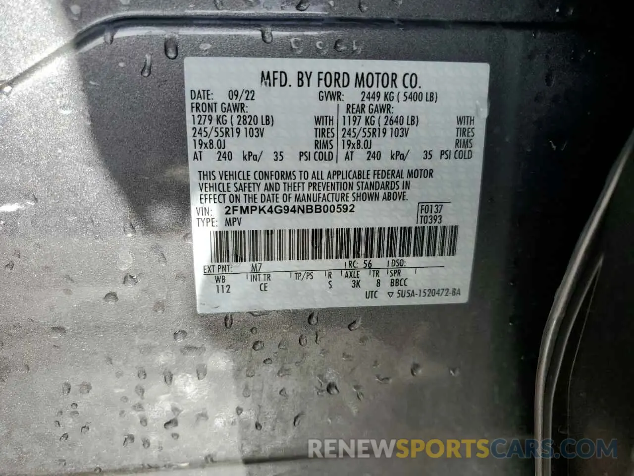 13 Photograph of a damaged car 2FMPK4G94NBB00592 FORD EDGE 2022