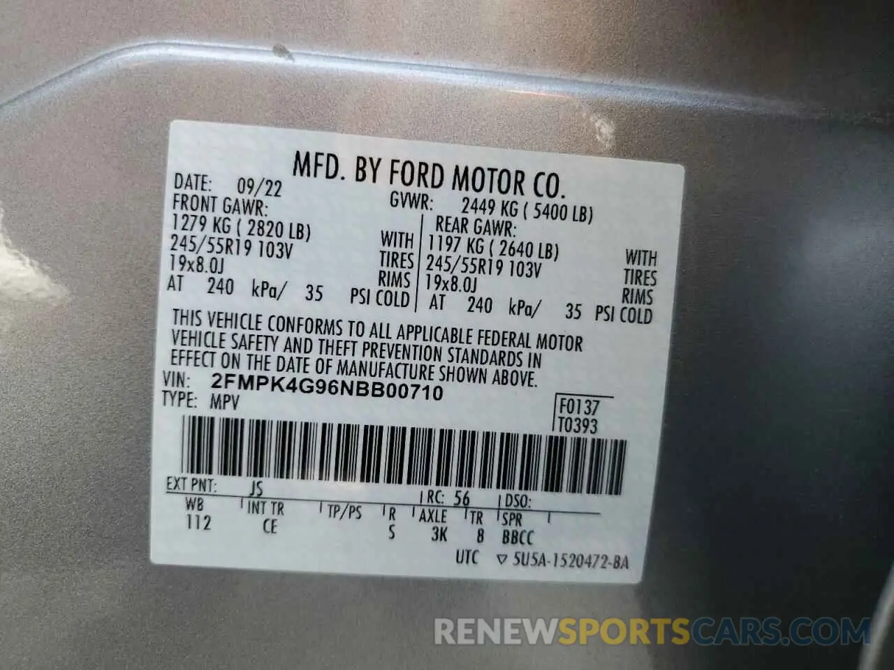 13 Photograph of a damaged car 2FMPK4G96NBB00710 FORD EDGE 2022