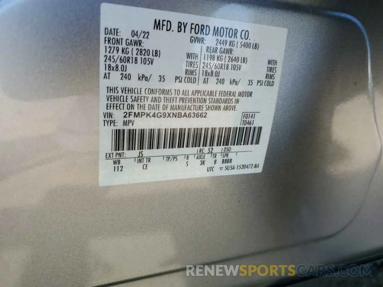 14 Photograph of a damaged car 2FMPK4G9XNBA63662 FORD EDGE 2022
