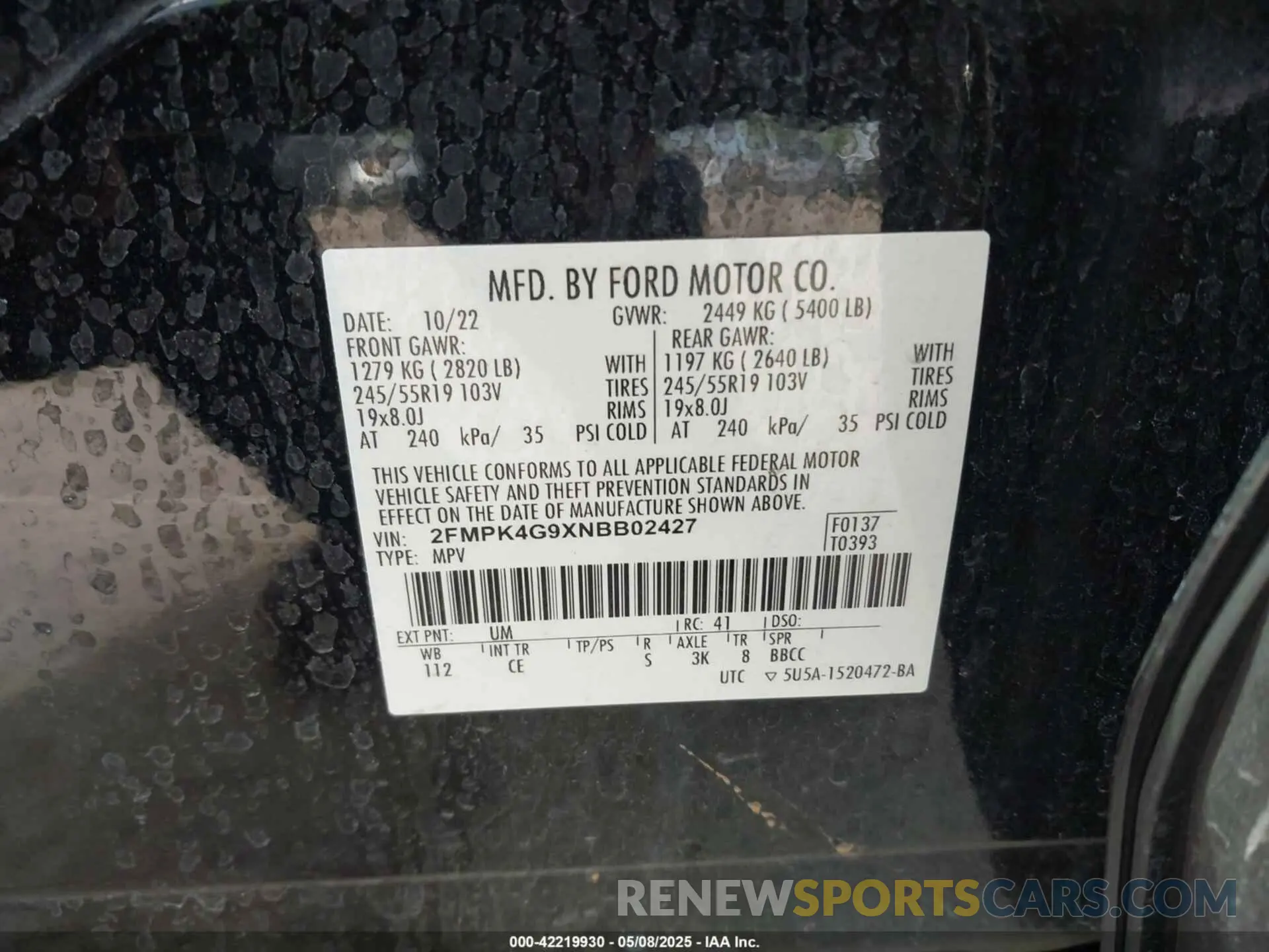 9 Photograph of a damaged car 2FMPK4G9XNBB02427 FORD EDGE 2022