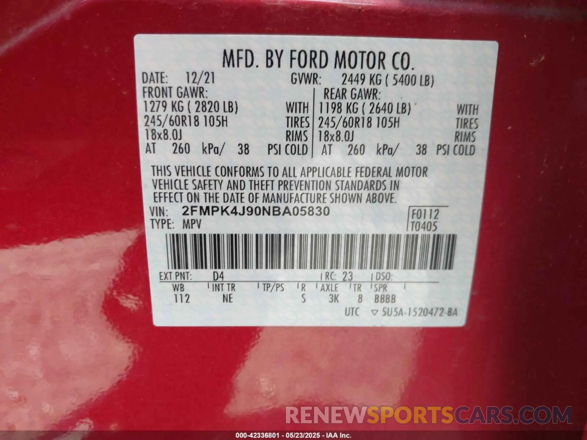 9 Photograph of a damaged car 2FMPK4J90NBA05830 FORD EDGE 2022