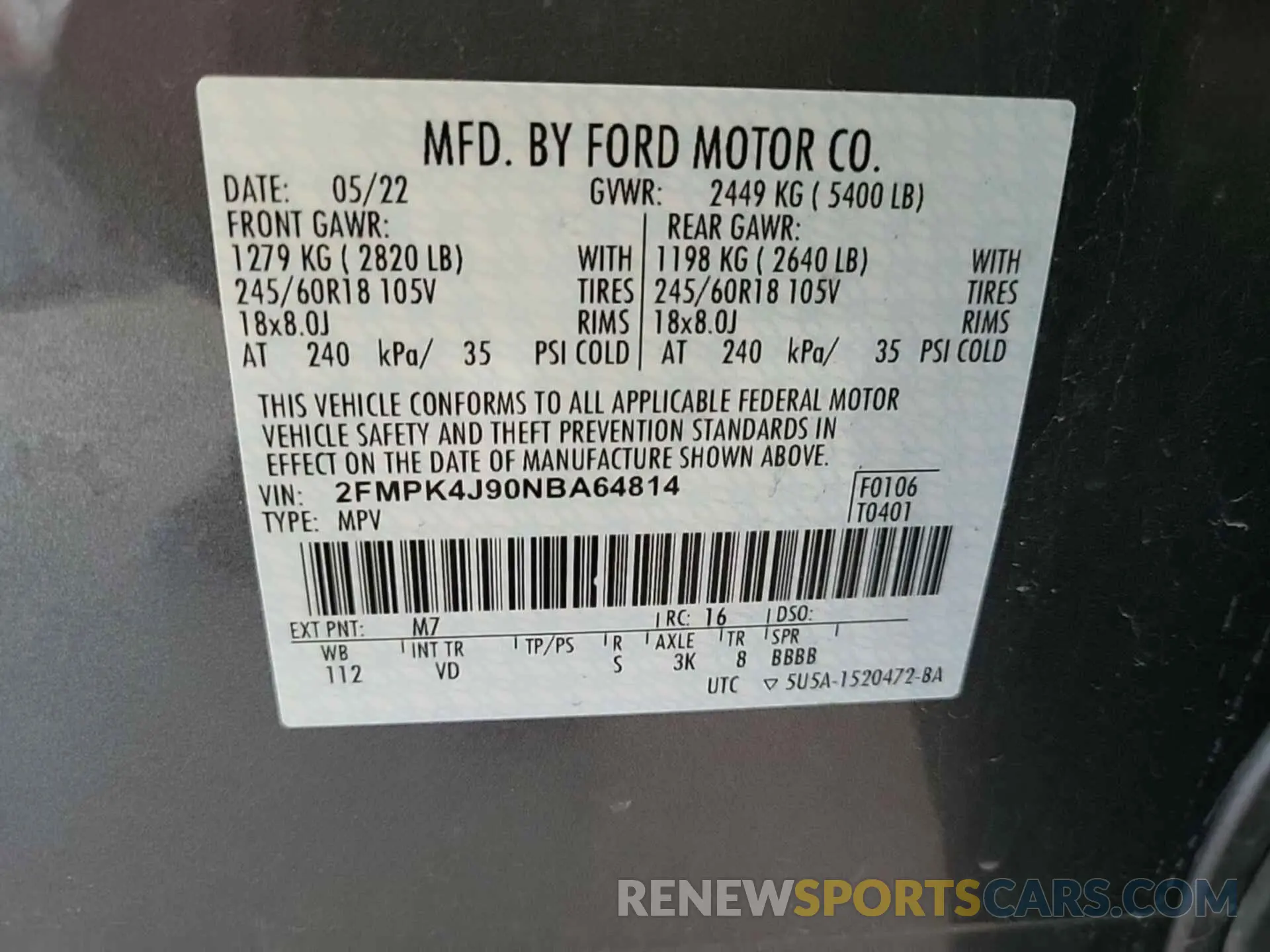 19 Photograph of a damaged car 2FMPK4J90NBA64814 FORD EDGE 2022