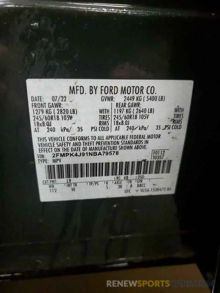 13 Photograph of a damaged car 2FMPK4J91NBA79578 FORD EDGE 2022