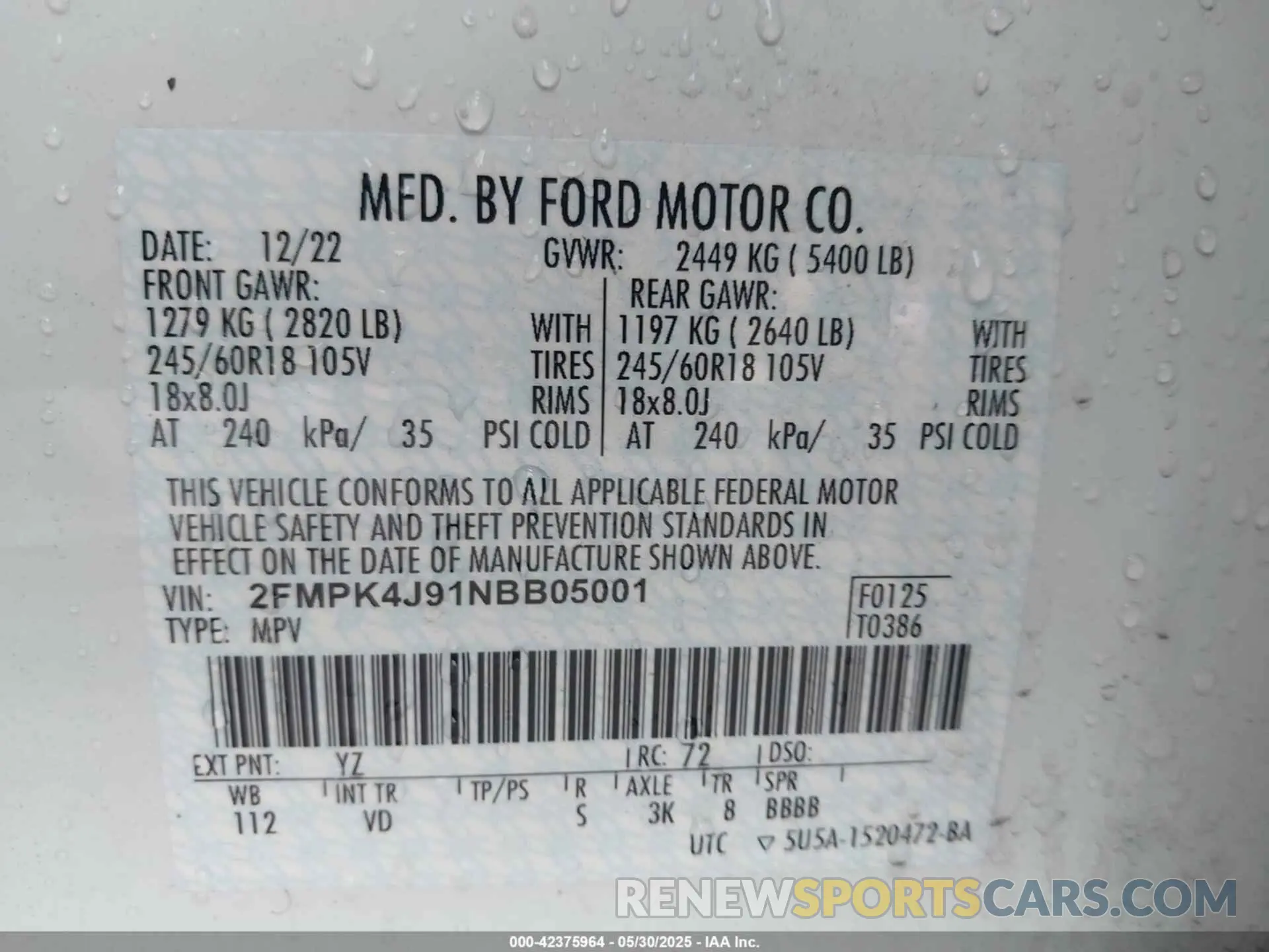9 Photograph of a damaged car 2FMPK4J91NBB05001 FORD EDGE 2022