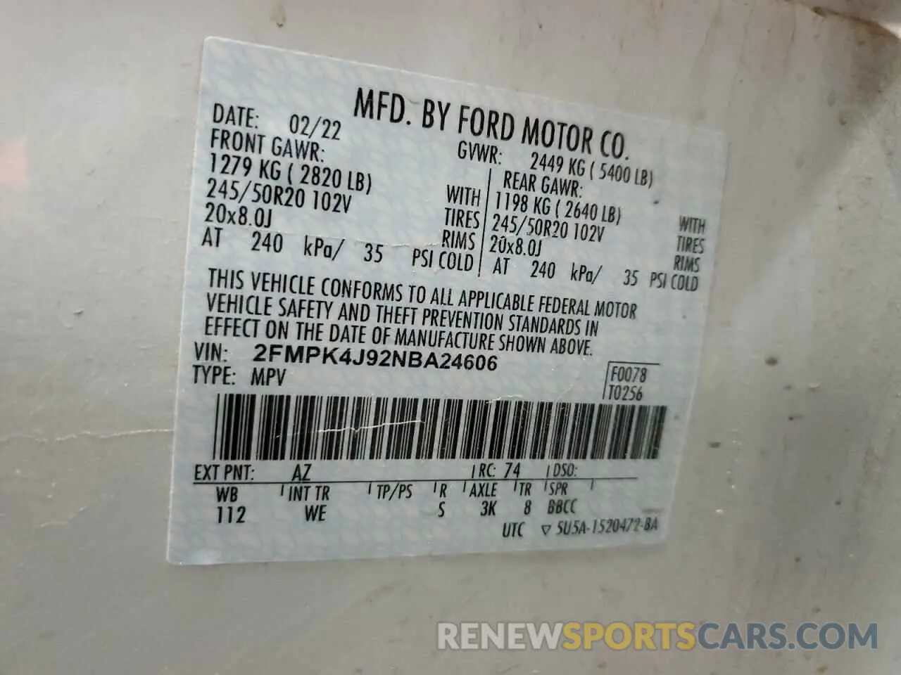 15 Photograph of a damaged car 2FMPK4J92NBA24606 FORD EDGE 2022