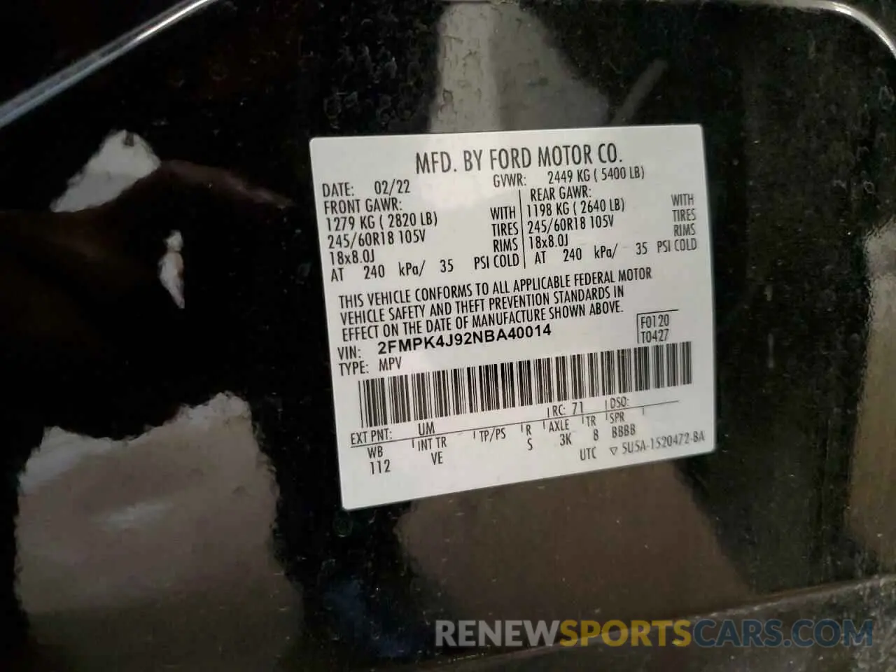 13 Photograph of a damaged car 2FMPK4J92NBA40014 FORD EDGE 2022