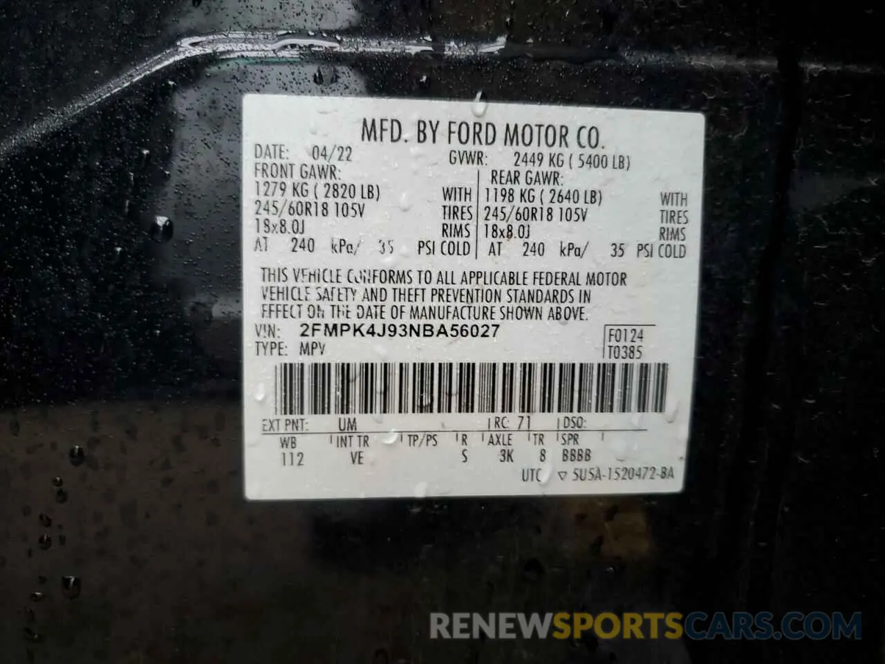 14 Photograph of a damaged car 2FMPK4J93NBA56027 FORD EDGE 2022