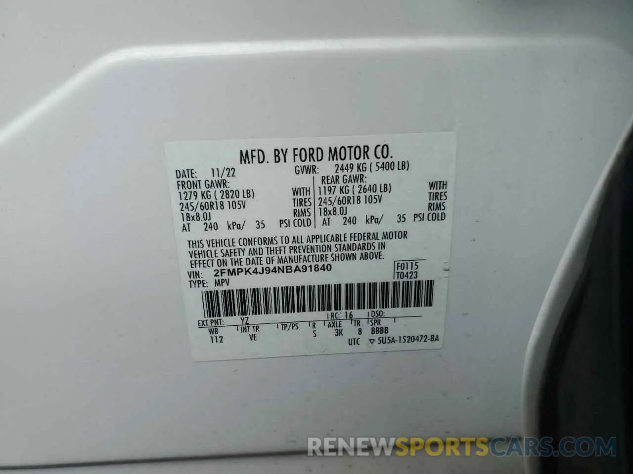 14 Photograph of a damaged car 2FMPK4J94NBA91840 FORD EDGE 2022