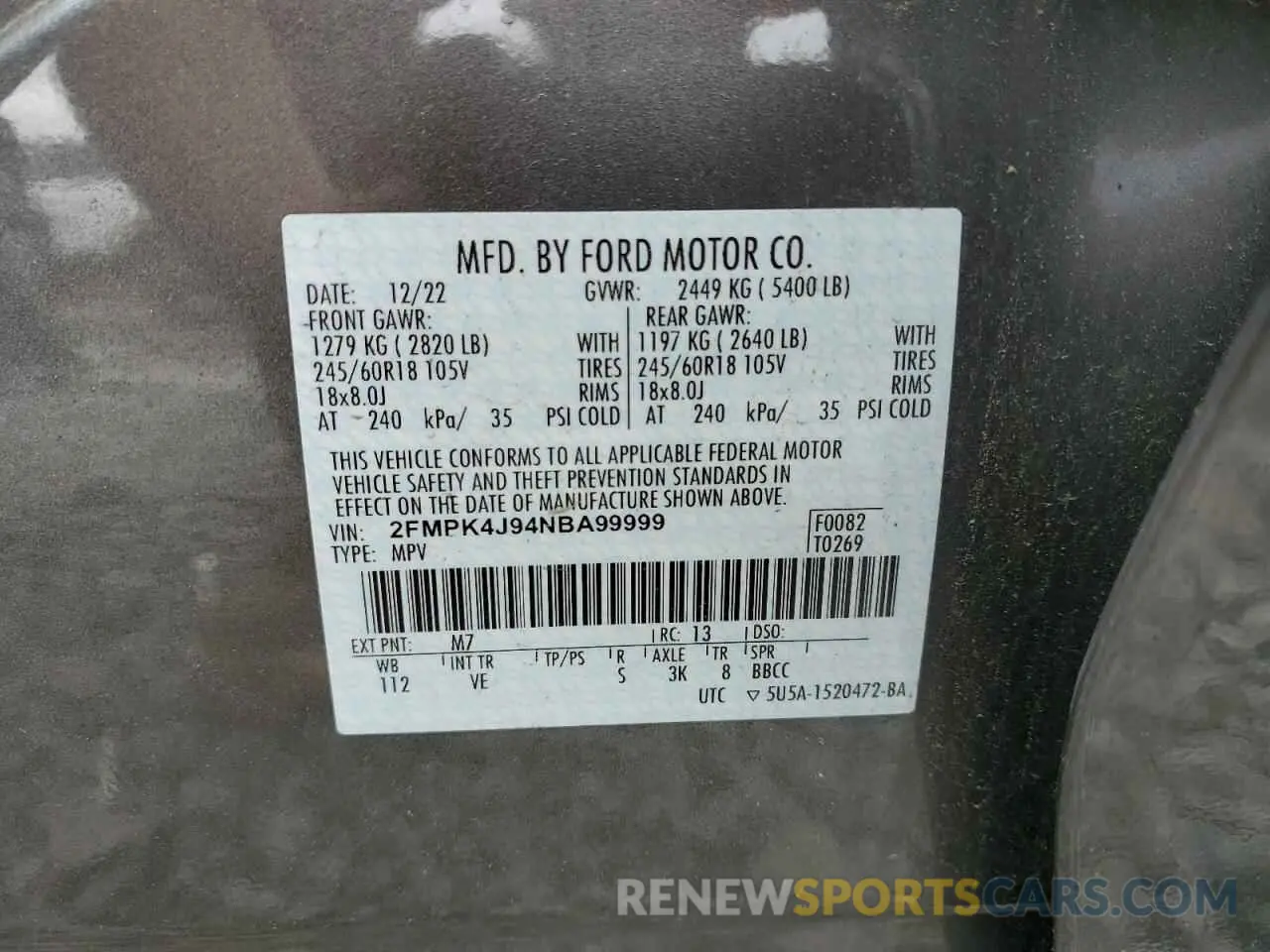 14 Photograph of a damaged car 2FMPK4J94NBA99999 FORD EDGE 2022