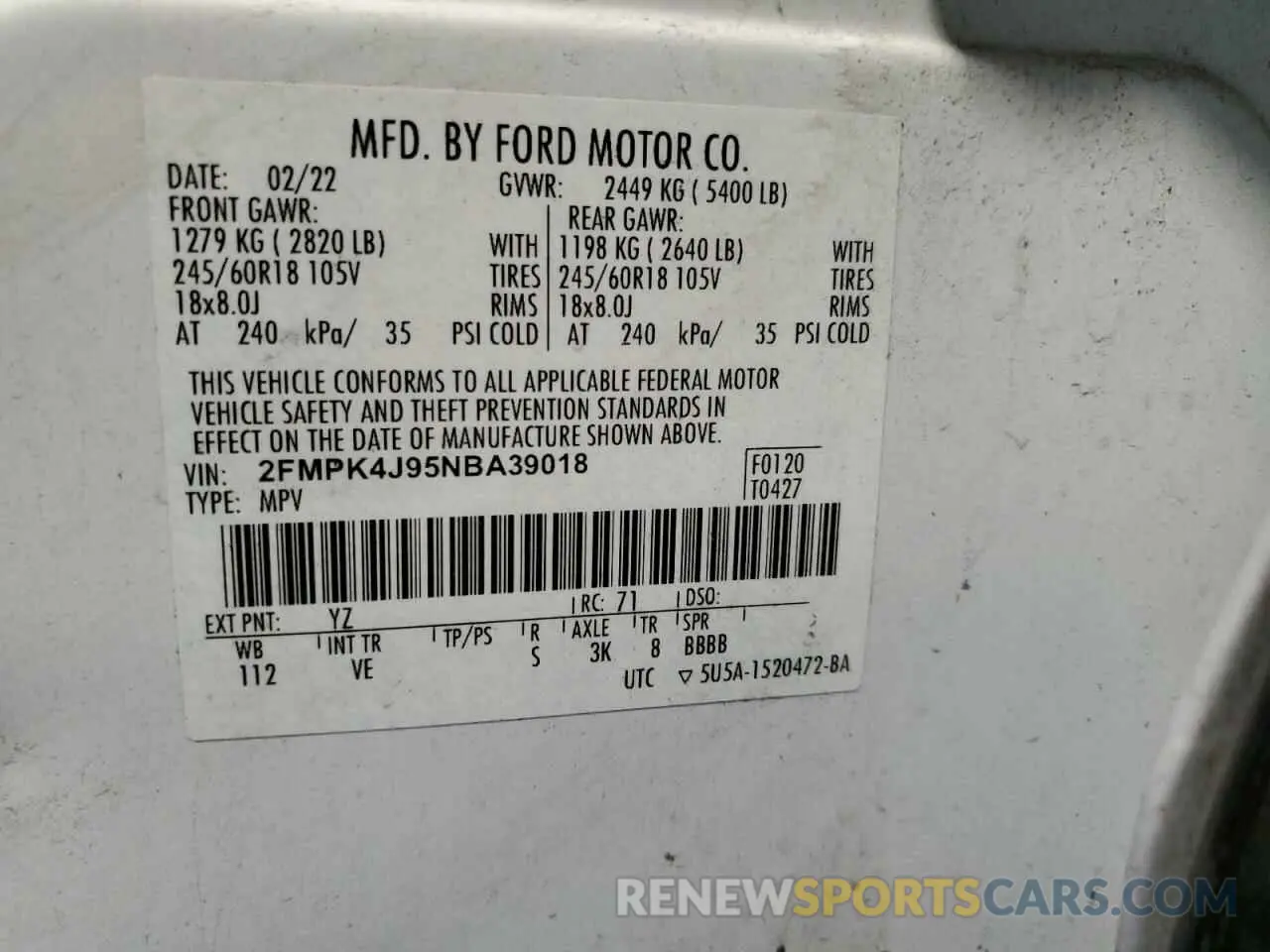 13 Photograph of a damaged car 2FMPK4J95NBA39018 FORD EDGE 2022