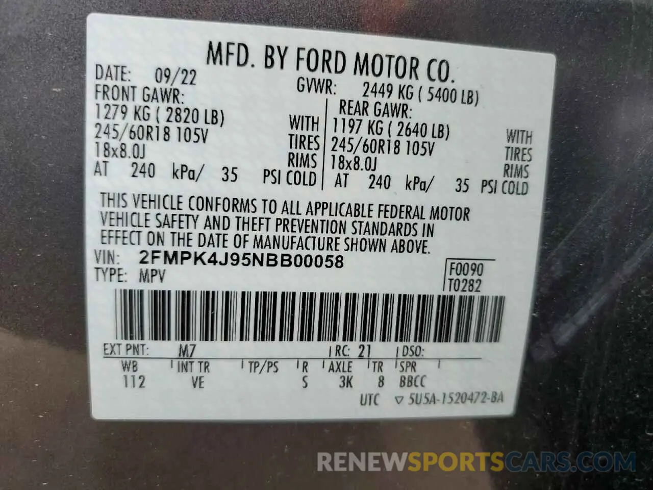 13 Photograph of a damaged car 2FMPK4J95NBB00058 FORD EDGE 2022