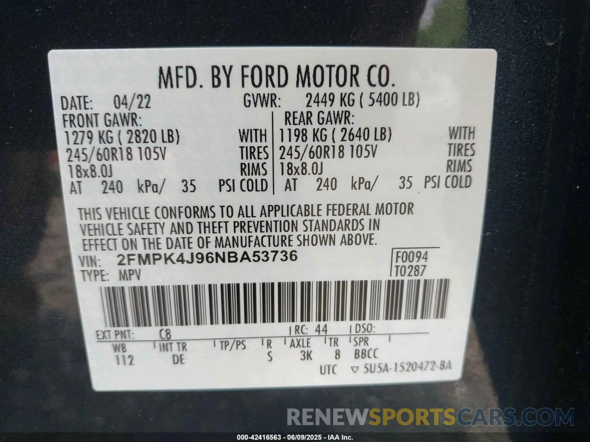 9 Photograph of a damaged car 2FMPK4J96NBA53736 FORD EDGE 2022
