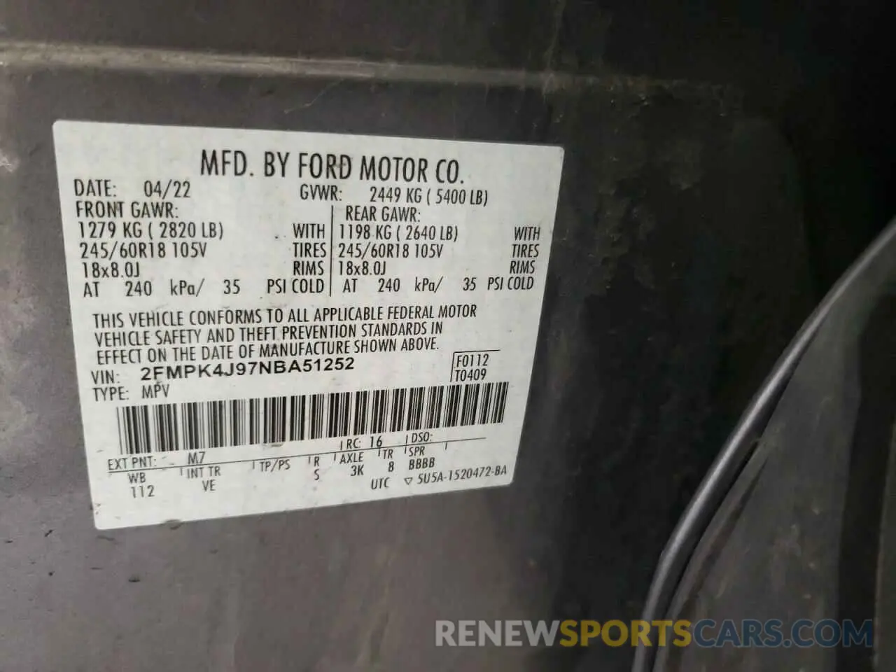 13 Photograph of a damaged car 2FMPK4J97NBA51252 FORD EDGE 2022