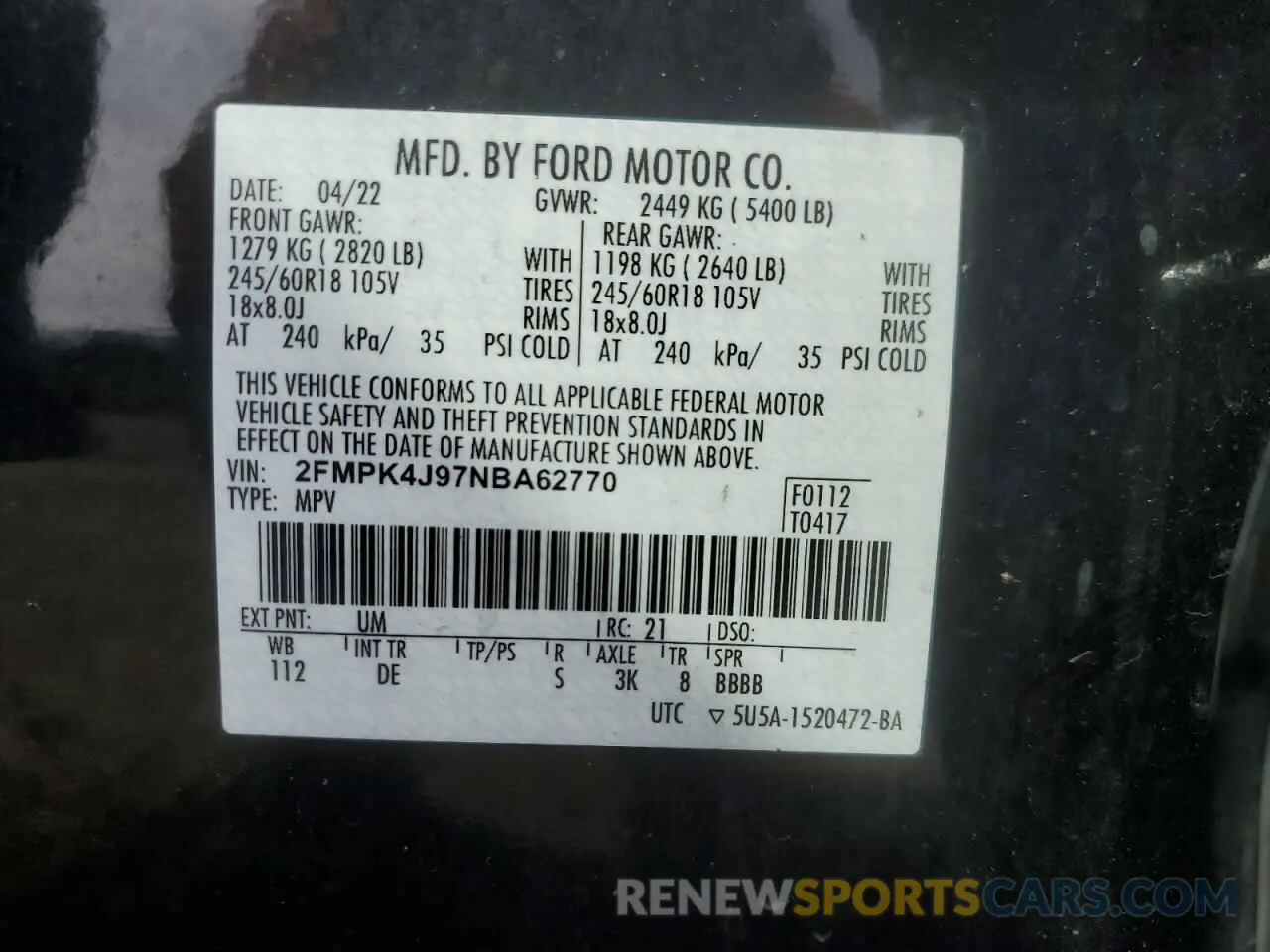 13 Photograph of a damaged car 2FMPK4J97NBA62770 FORD EDGE 2022