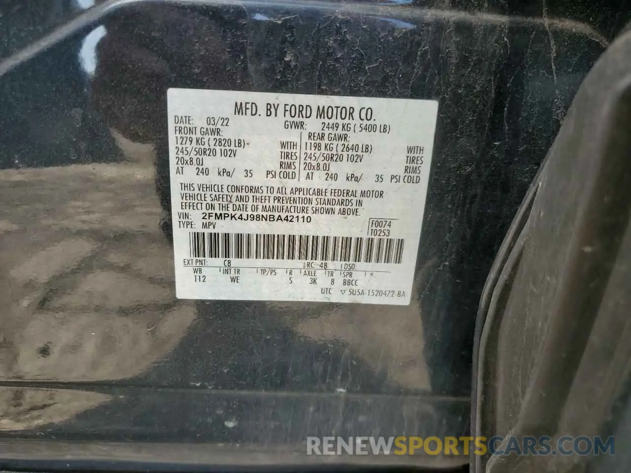 14 Photograph of a damaged car 2FMPK4J98NBA42110 FORD EDGE 2022