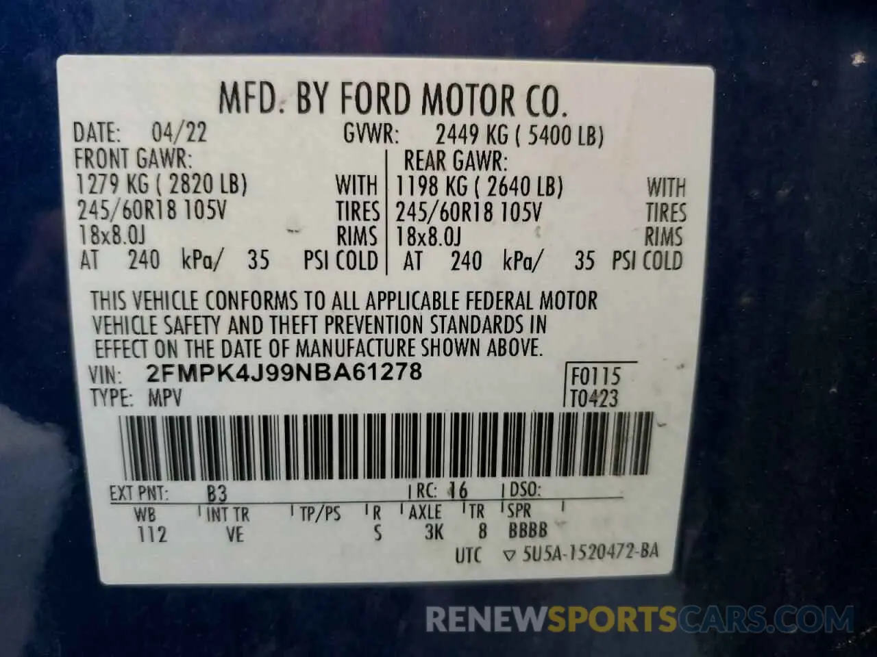 13 Photograph of a damaged car 2FMPK4J99NBA61278 FORD EDGE 2022
