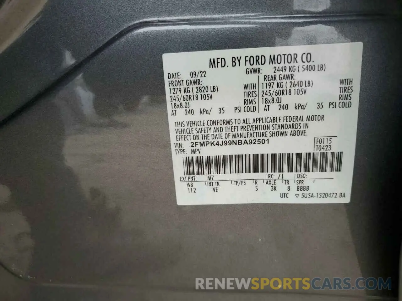 15 Photograph of a damaged car 2FMPK4J99NBA92501 FORD EDGE 2022