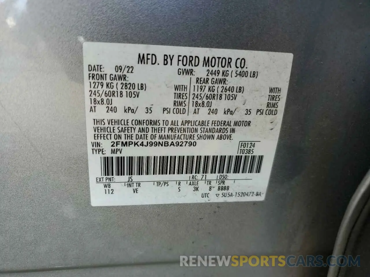 13 Photograph of a damaged car 2FMPK4J99NBA92790 FORD EDGE 2022