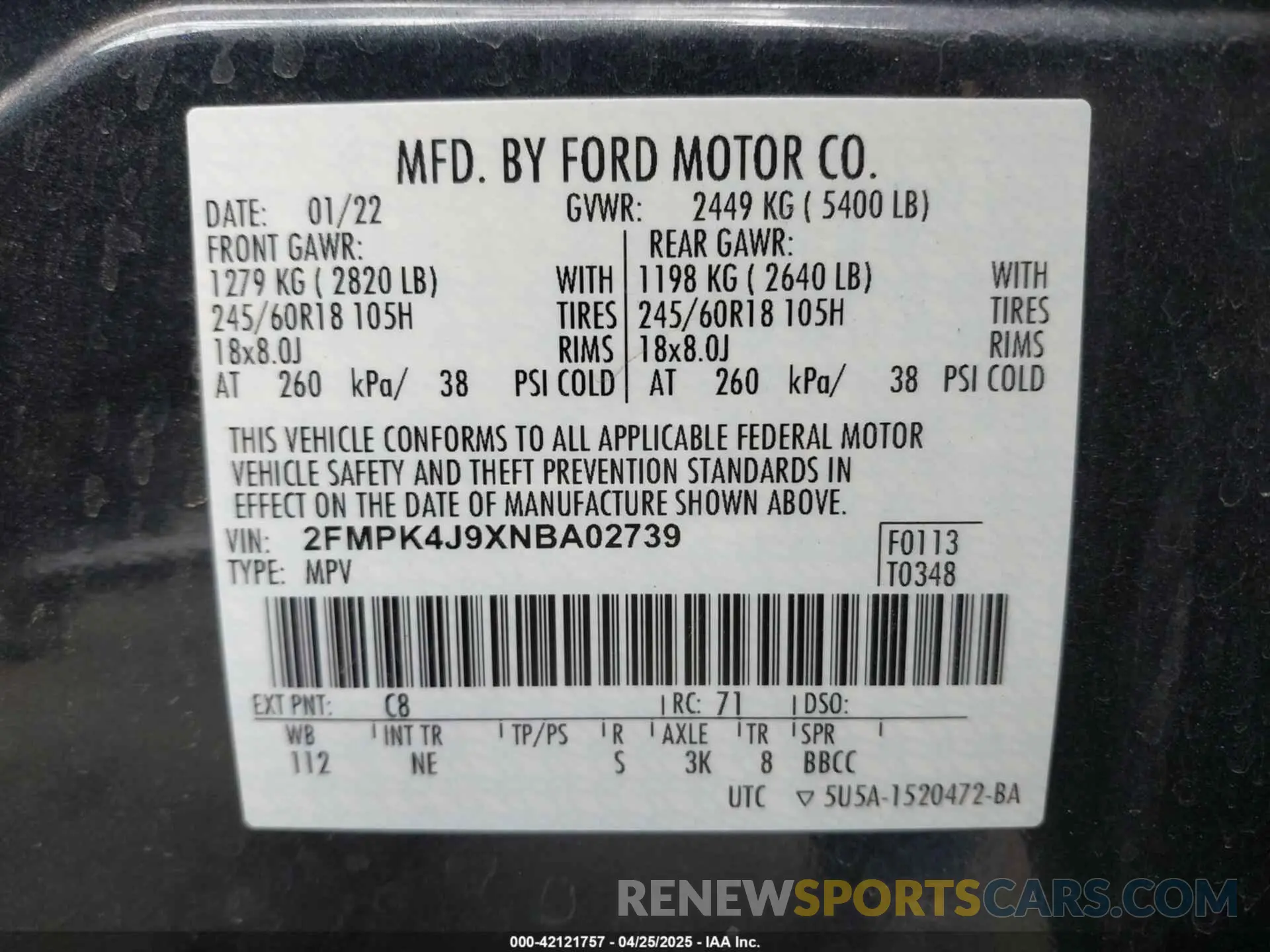 9 Photograph of a damaged car 2FMPK4J9XNBA02739 FORD EDGE 2022