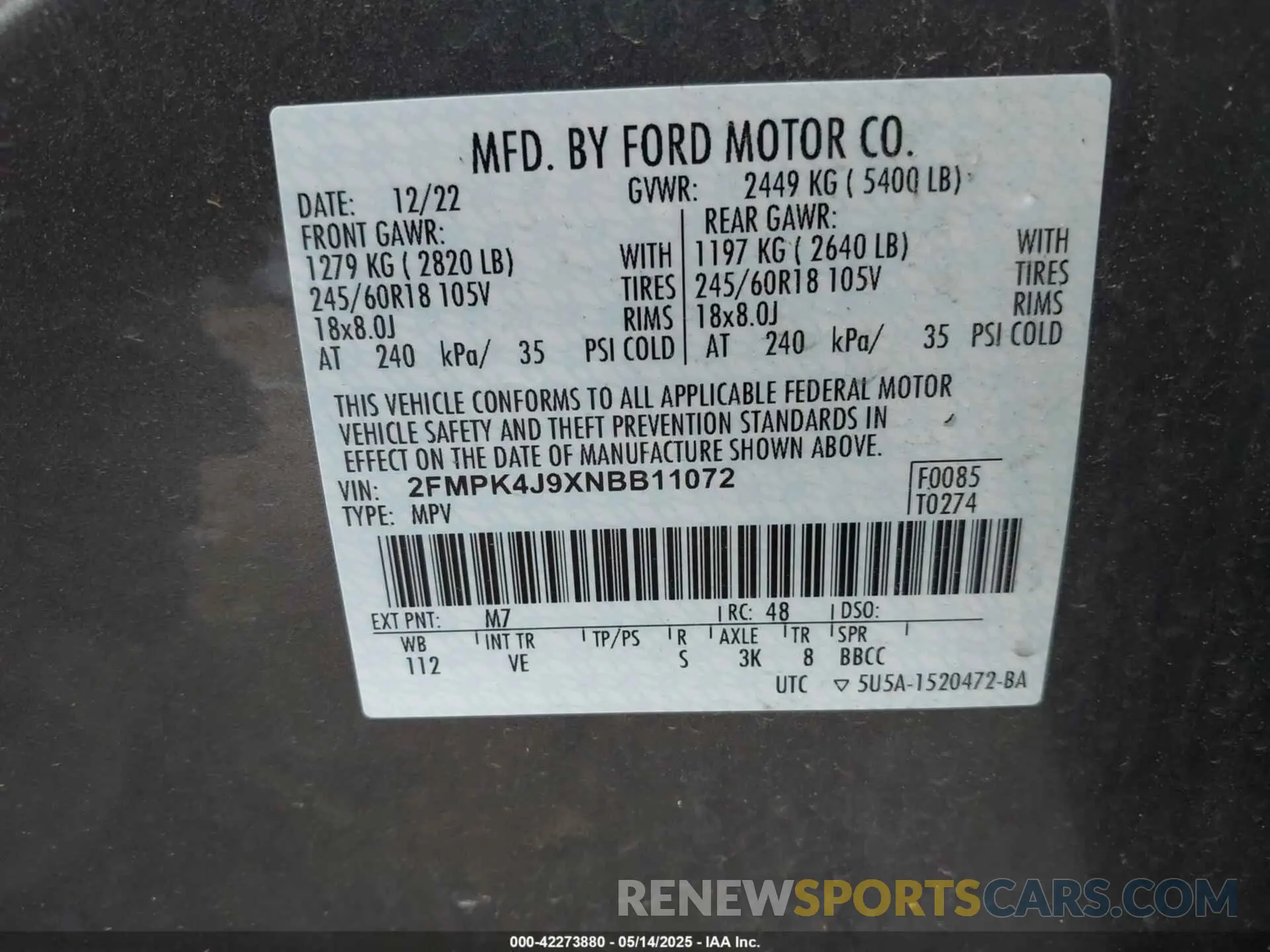 9 Photograph of a damaged car 2FMPK4J9XNBB11072 FORD EDGE 2022