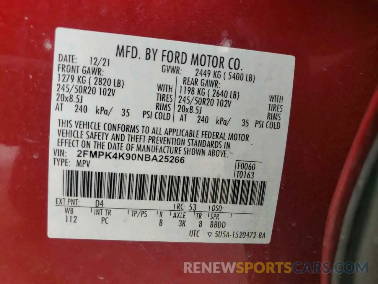 16 Photograph of a damaged car 2FMPK4K90NBA25266 FORD EDGE 2022