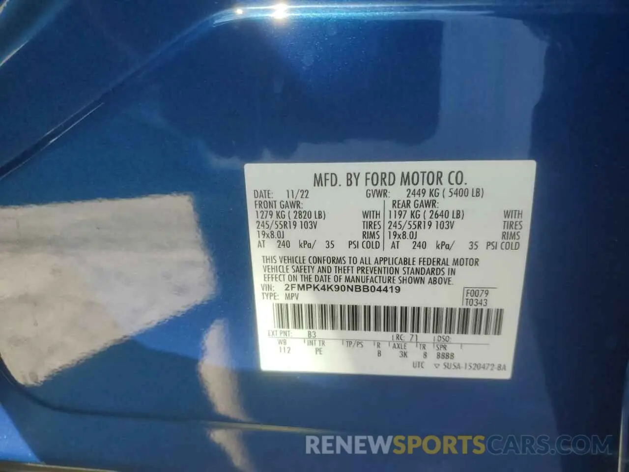 13 Photograph of a damaged car 2FMPK4K90NBB04419 FORD EDGE 2022
