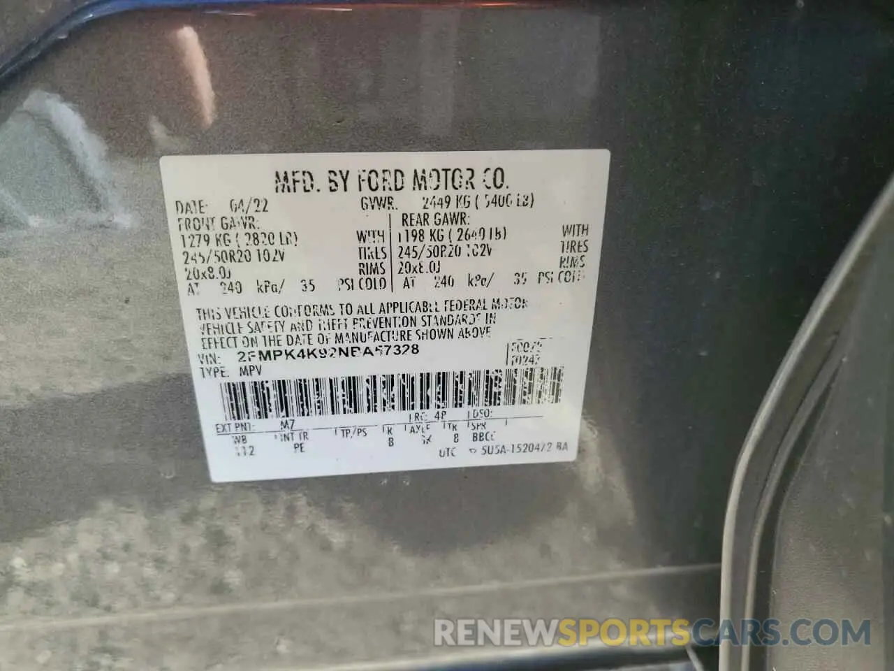 13 Photograph of a damaged car 2FMPK4K92NBA57328 FORD EDGE 2022