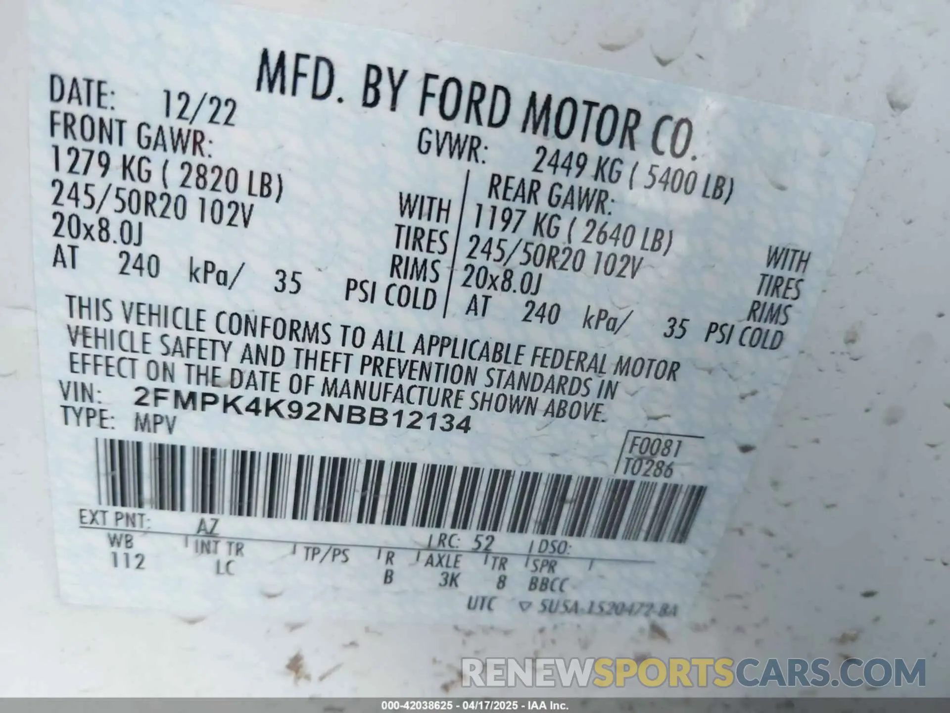 9 Photograph of a damaged car 2FMPK4K92NBB12134 FORD EDGE 2022