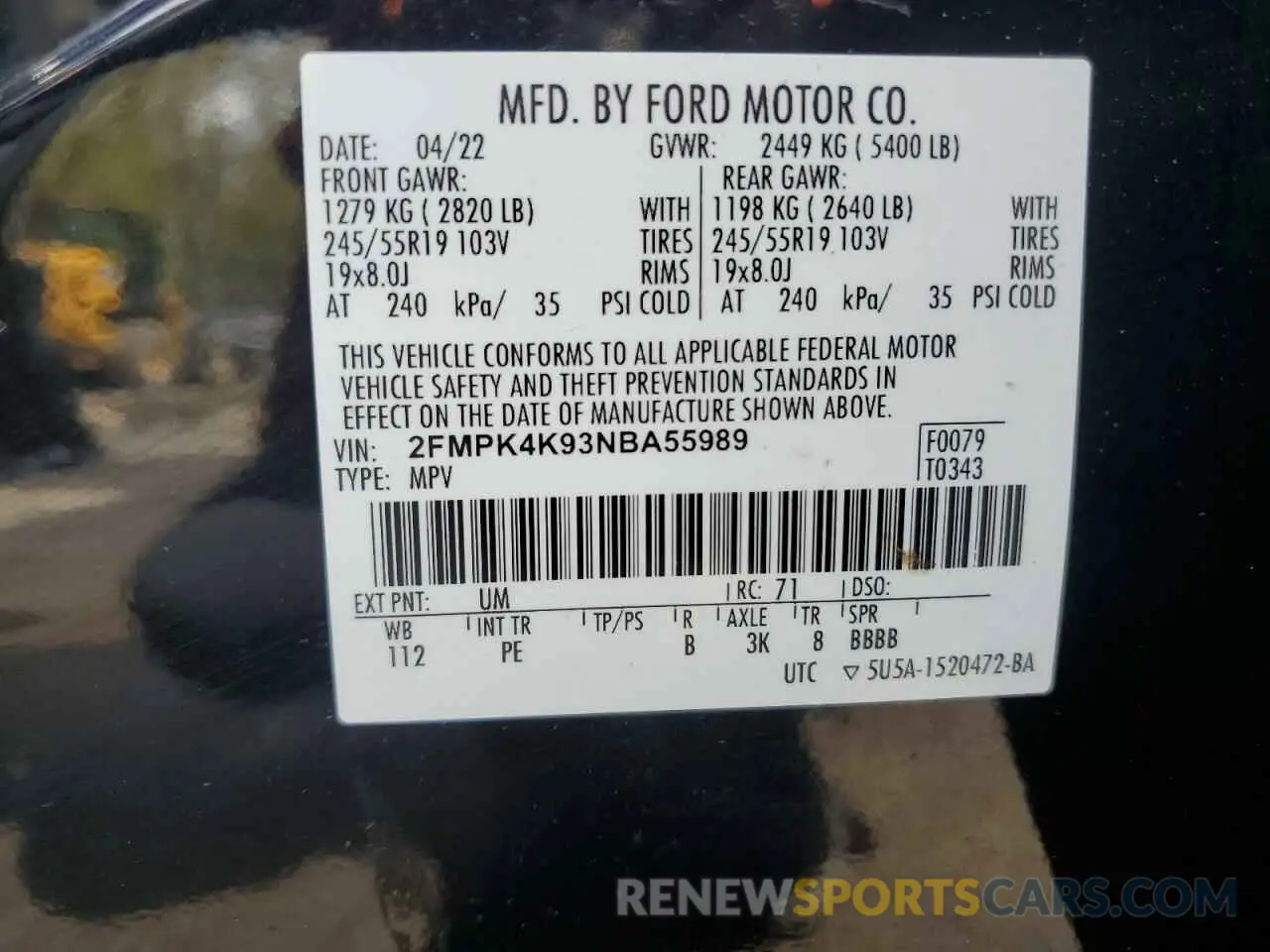 13 Photograph of a damaged car 2FMPK4K93NBA55989 FORD EDGE 2022