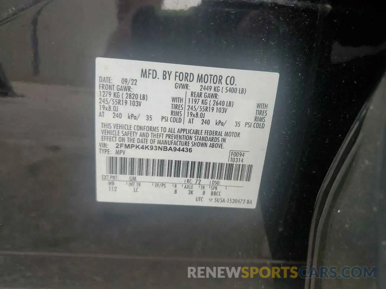13 Photograph of a damaged car 2FMPK4K93NBA94436 FORD EDGE 2022