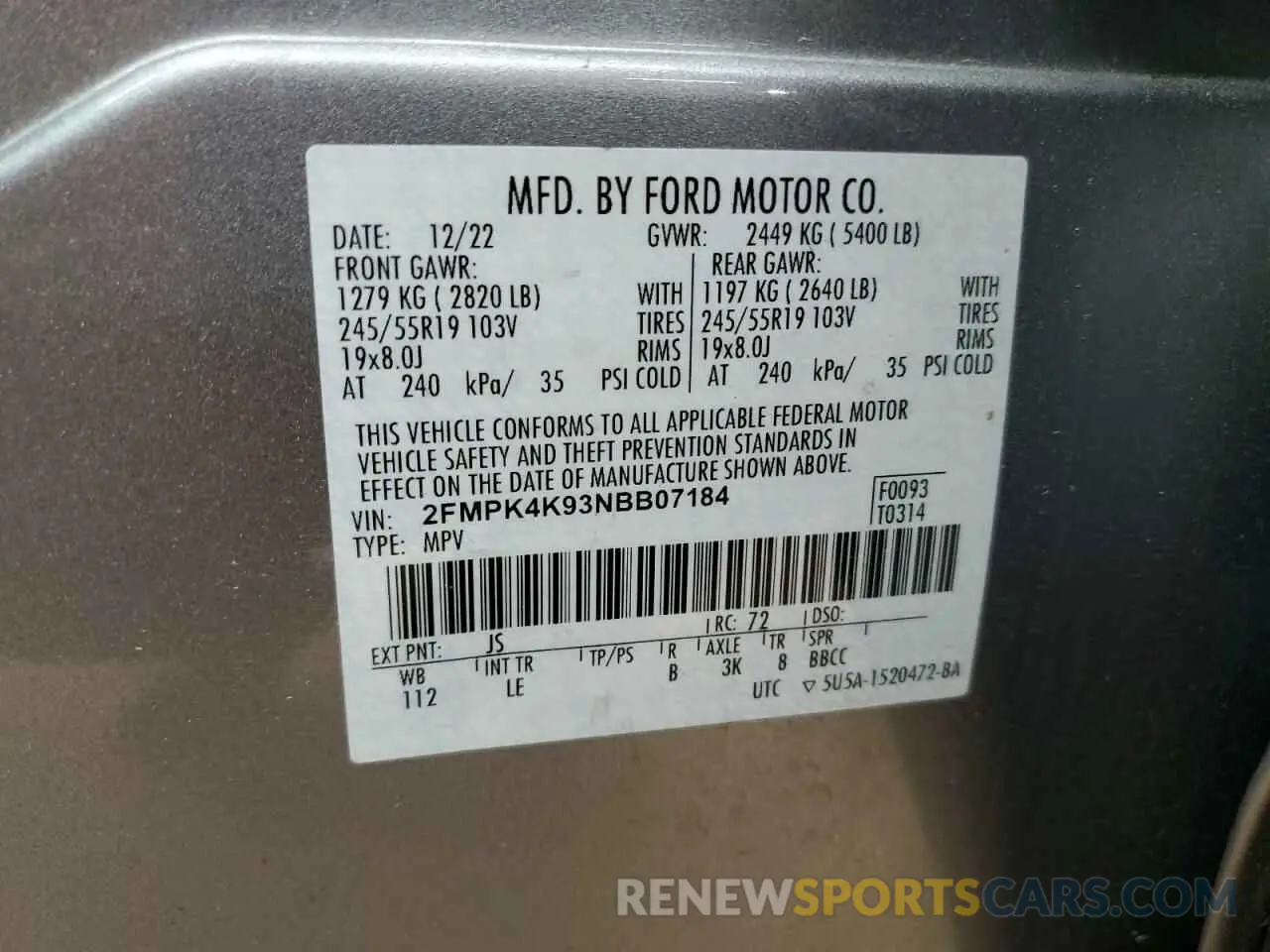 13 Photograph of a damaged car 2FMPK4K93NBB07184 FORD EDGE 2022