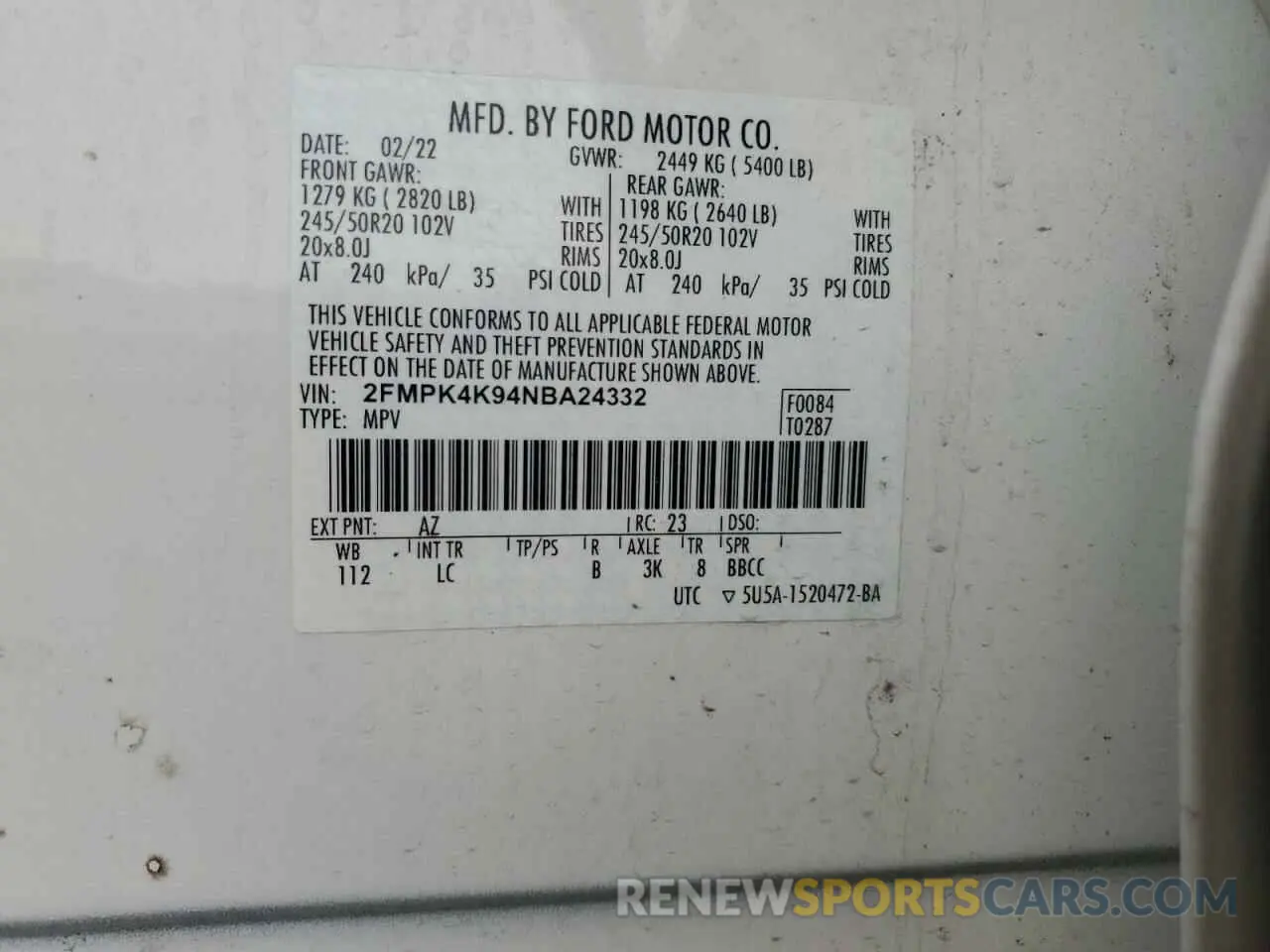 13 Photograph of a damaged car 2FMPK4K94NBA24332 FORD EDGE 2022