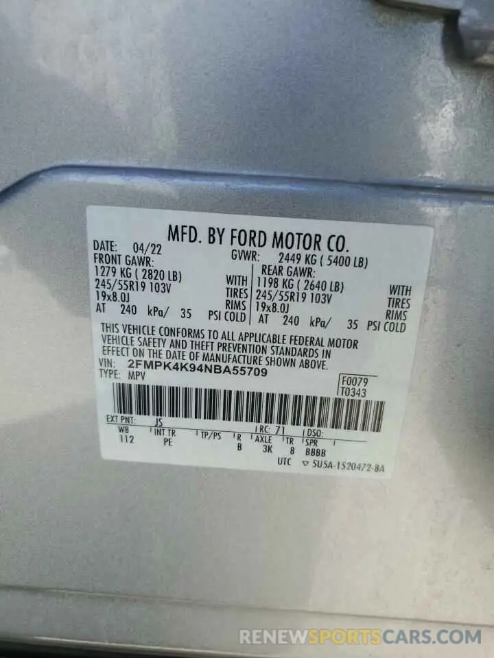 13 Photograph of a damaged car 2FMPK4K94NBA55709 FORD EDGE 2022