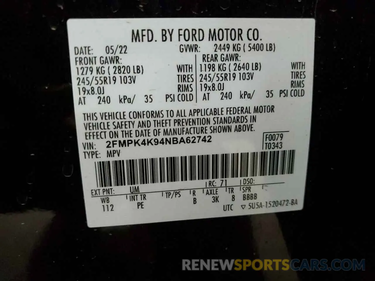 15 Photograph of a damaged car 2FMPK4K94NBA62742 FORD EDGE 2022