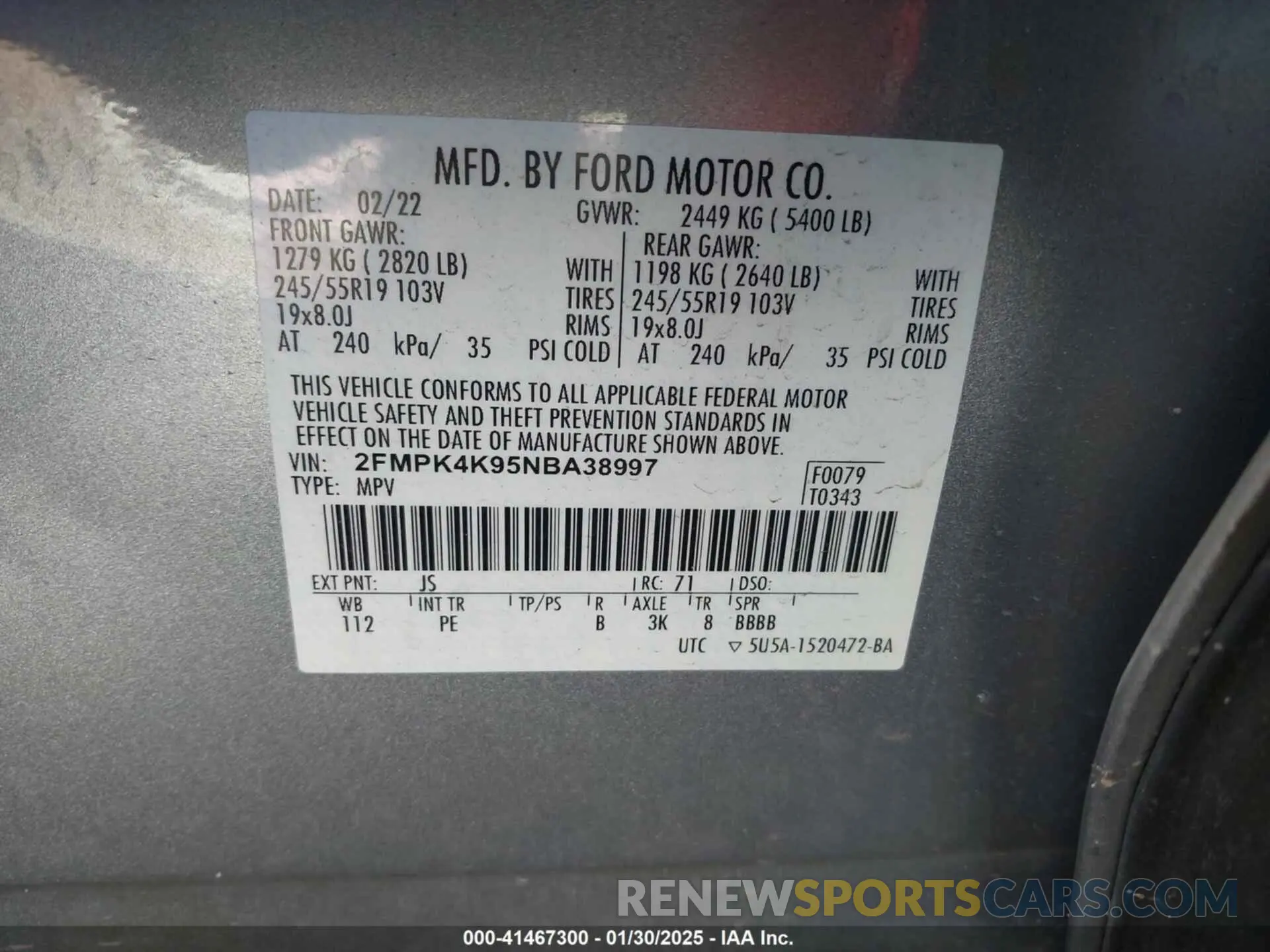 9 Photograph of a damaged car 2FMPK4K95NBA38997 FORD EDGE 2022