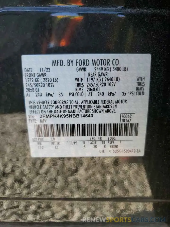 14 Photograph of a damaged car 2FMPK4K95NBB14640 FORD EDGE 2022