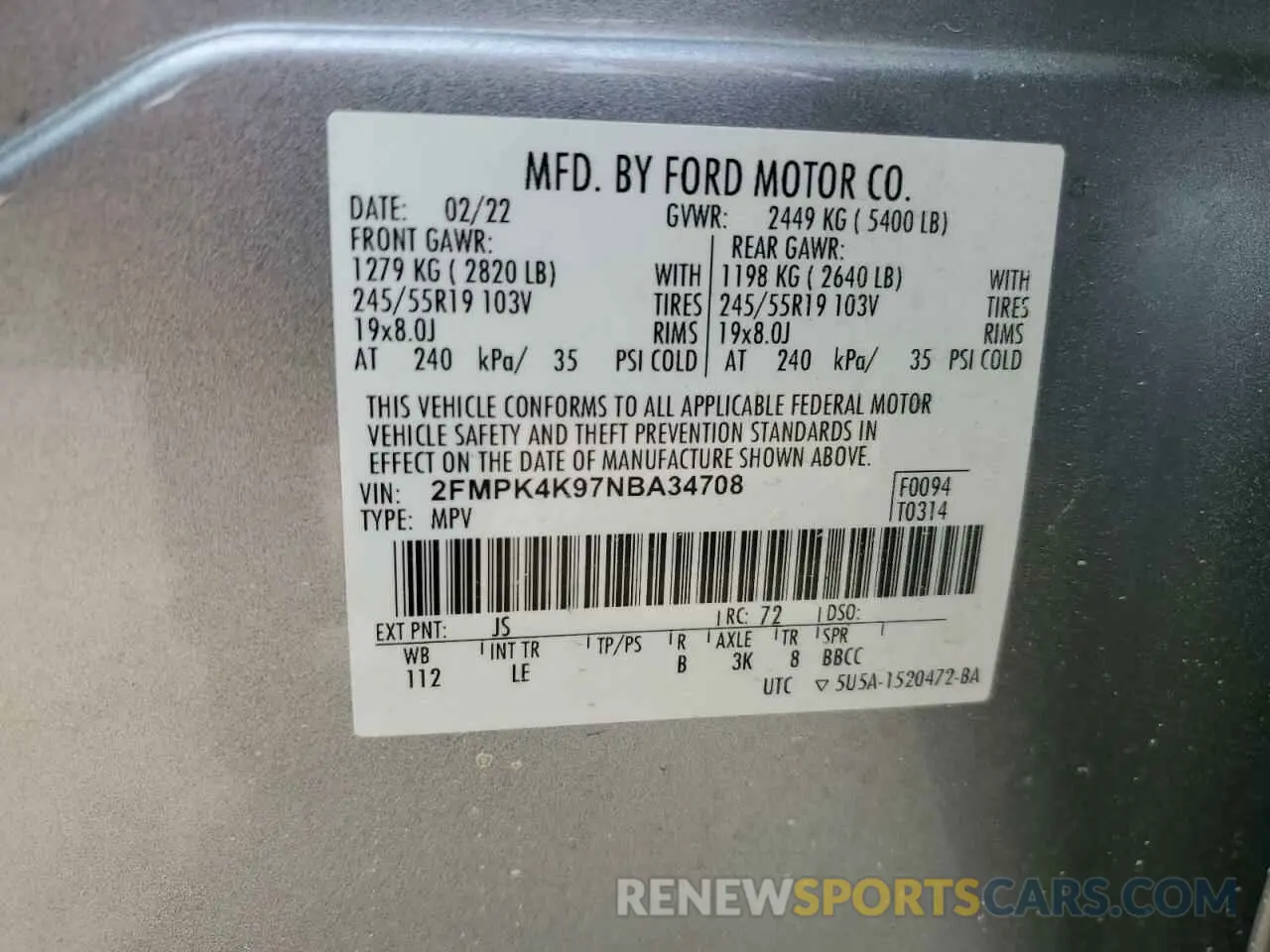 13 Photograph of a damaged car 2FMPK4K97NBA34708 FORD EDGE 2022