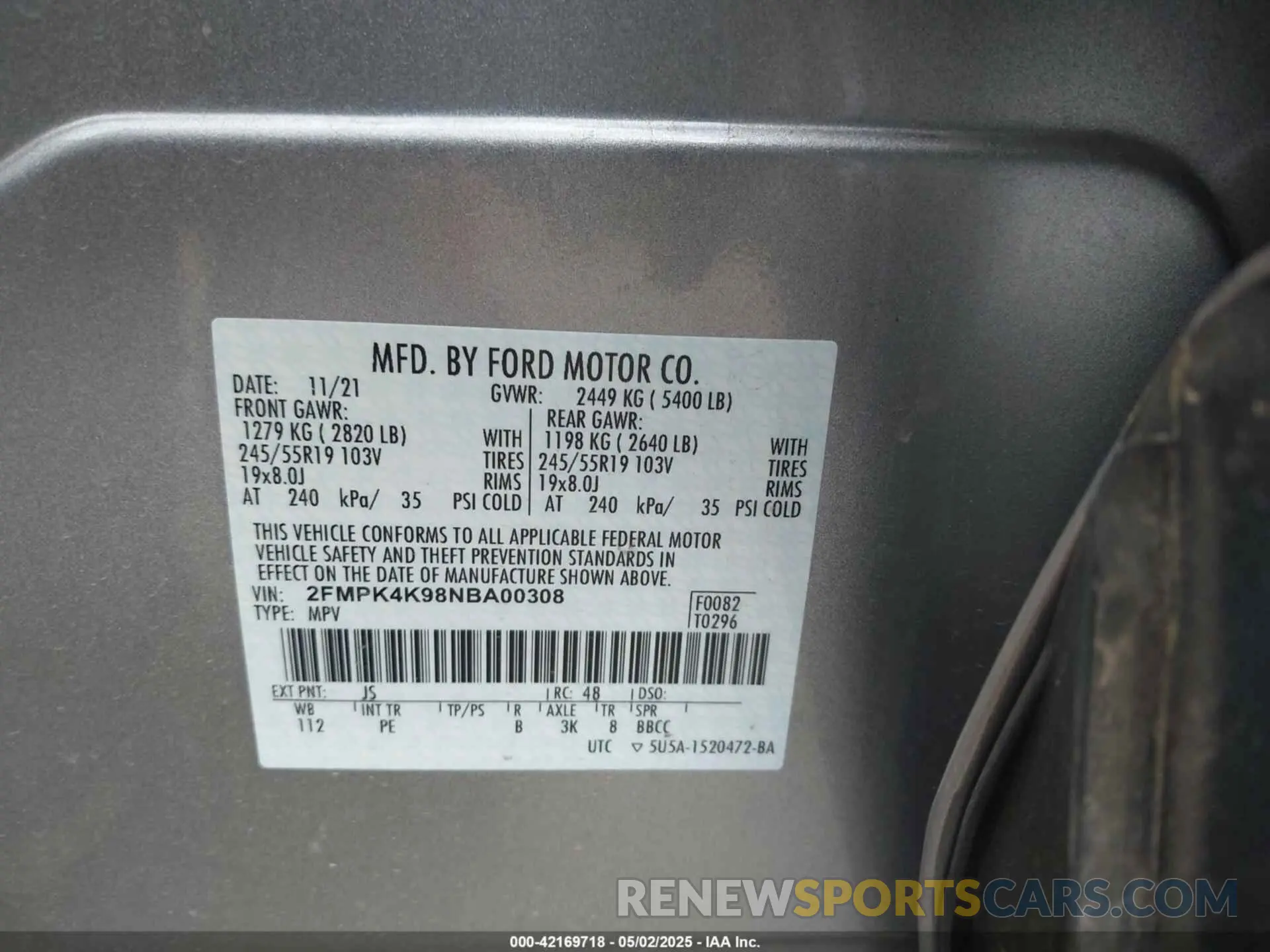 9 Photograph of a damaged car 2FMPK4K98NBA00308 FORD EDGE 2022