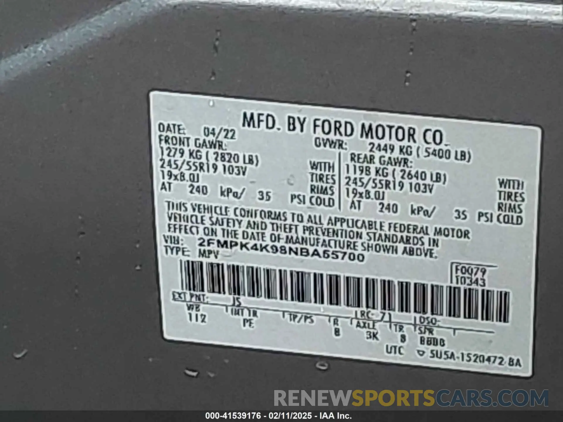 9 Photograph of a damaged car 2FMPK4K98NBA55700 FORD EDGE 2022