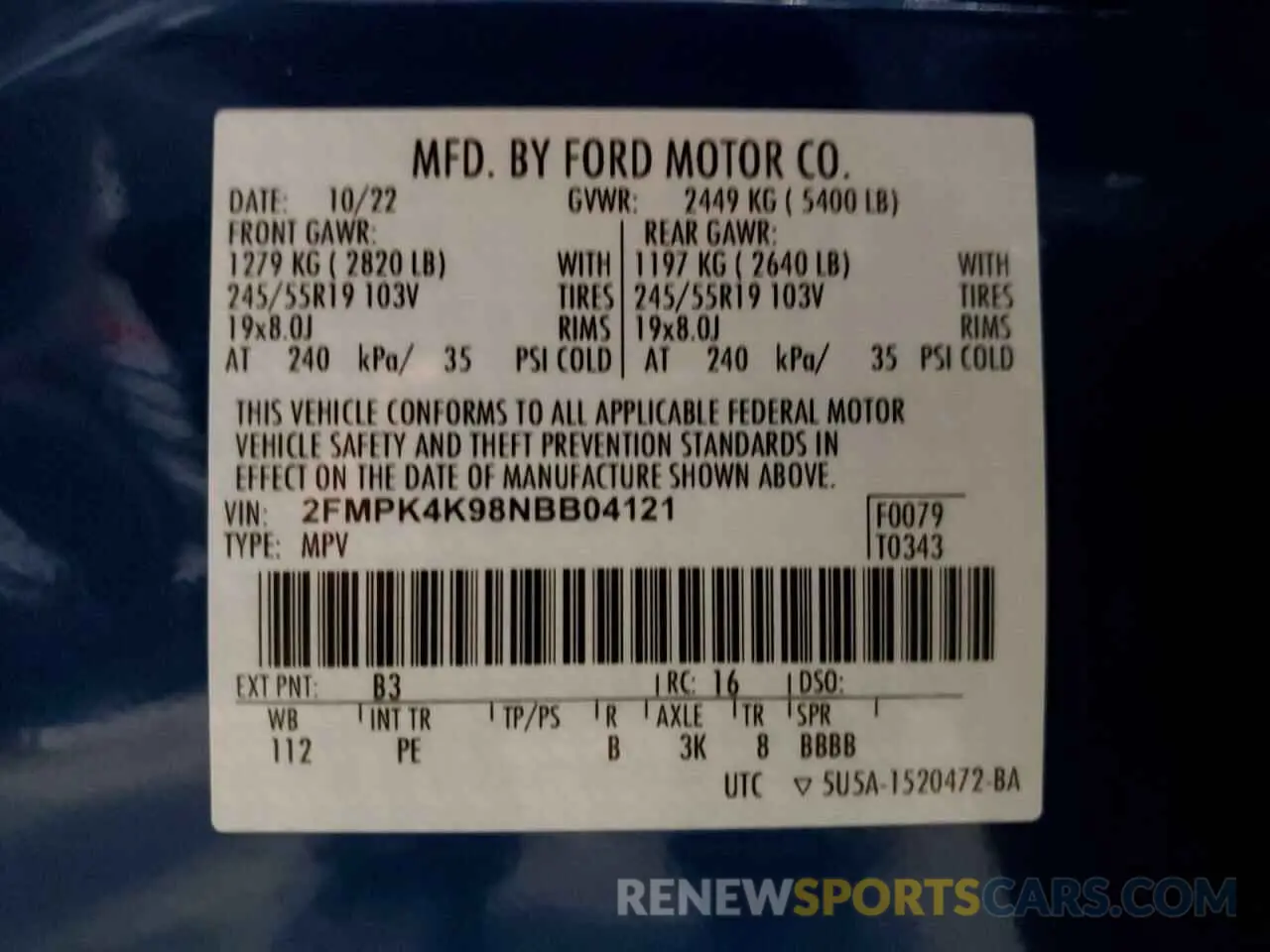 14 Photograph of a damaged car 2FMPK4K98NBB04121 FORD EDGE 2022