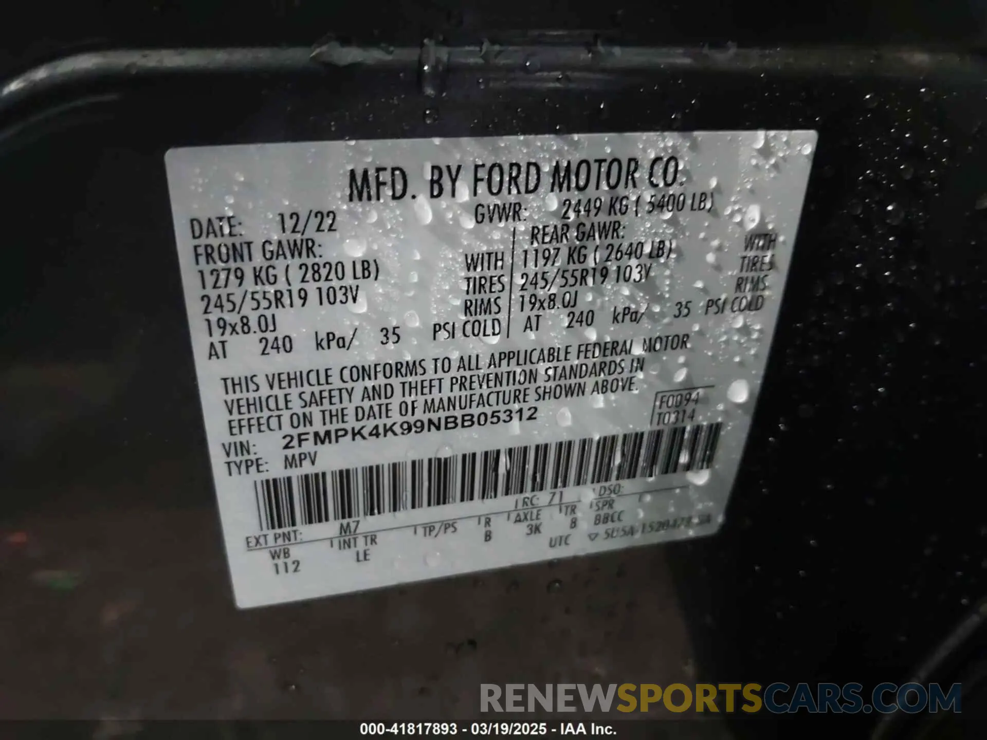 9 Photograph of a damaged car 2FMPK4K99NBB05312 FORD EDGE 2022