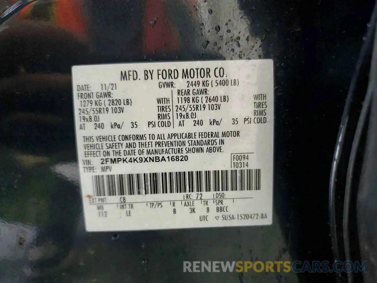 14 Photograph of a damaged car 2FMPK4K9XNBA16820 FORD EDGE 2022