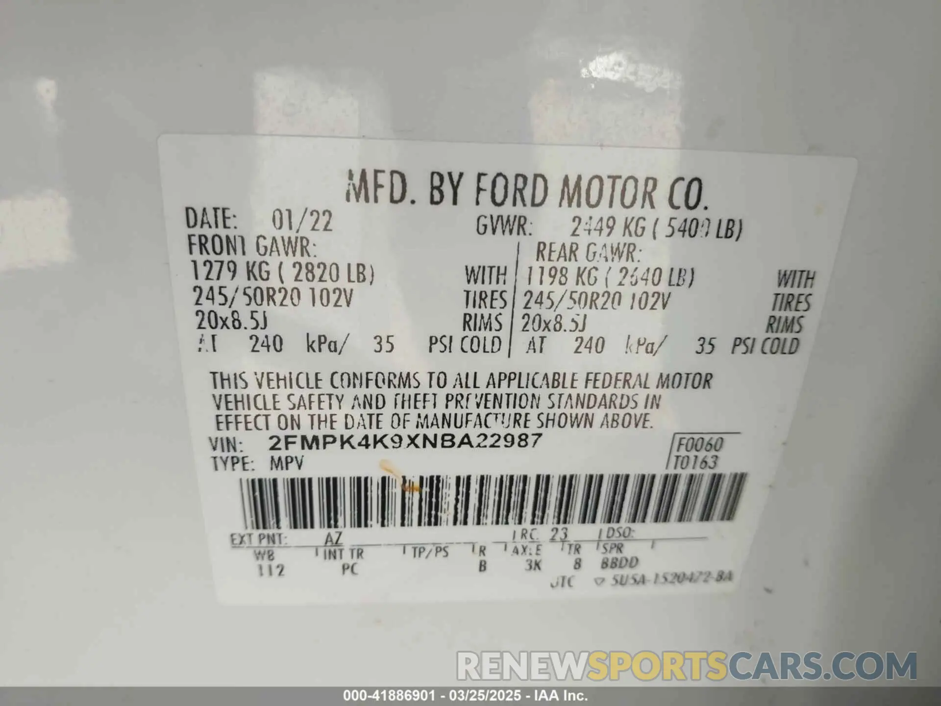 9 Photograph of a damaged car 2FMPK4K9XNBA22987 FORD EDGE 2022