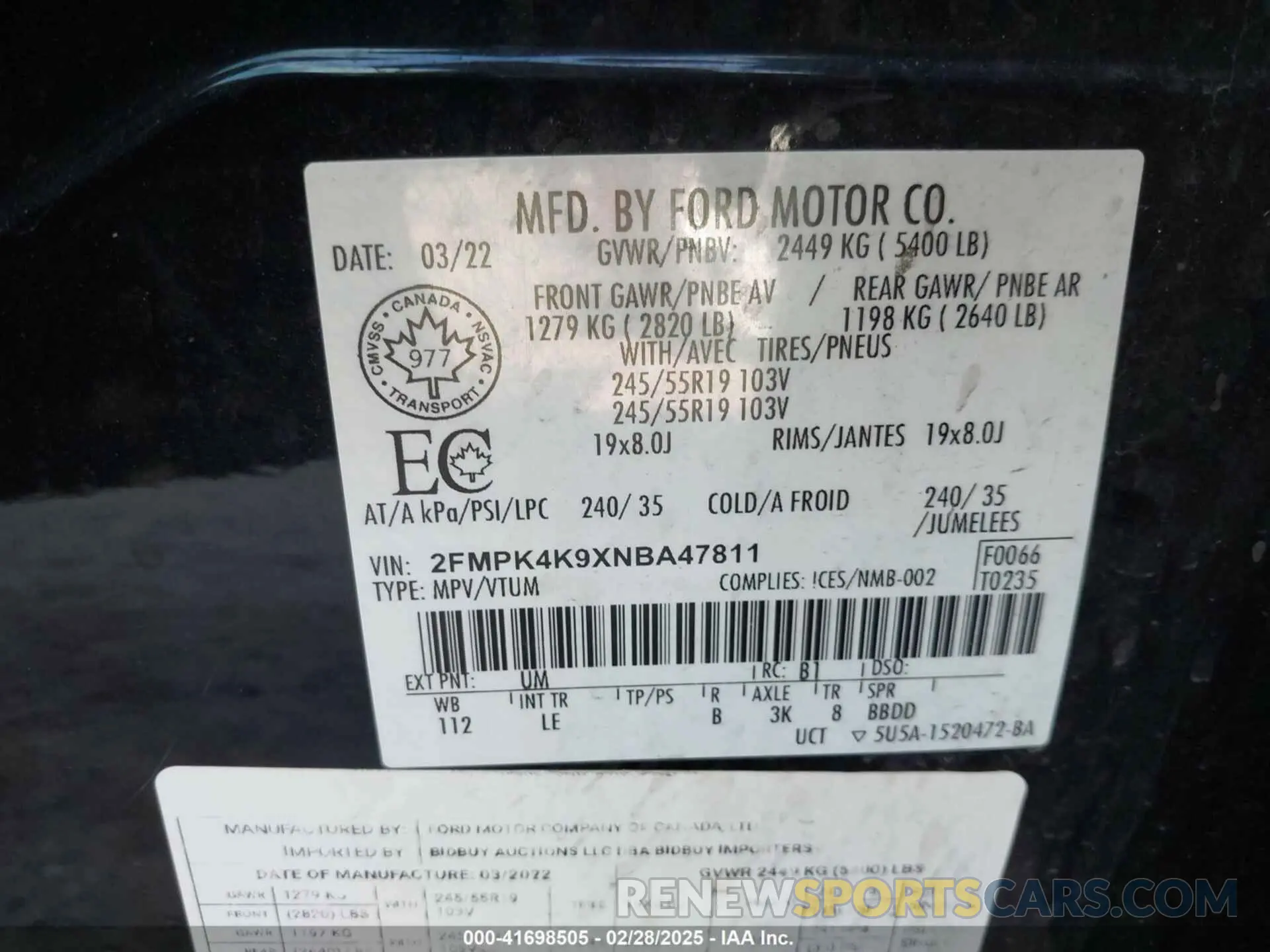 9 Photograph of a damaged car 2FMPK4K9XNBA47811 FORD EDGE 2022