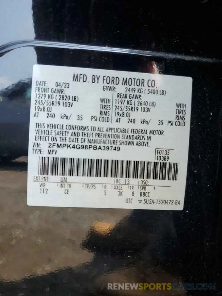 13 Photograph of a damaged car 2FMPK4G98PBA39749 FORD EDGE 2023